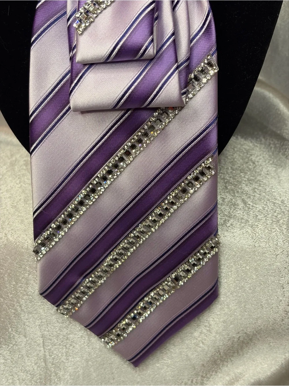 Lavender & Purple Striped Satin Neck Wrap with Rhinestone Star